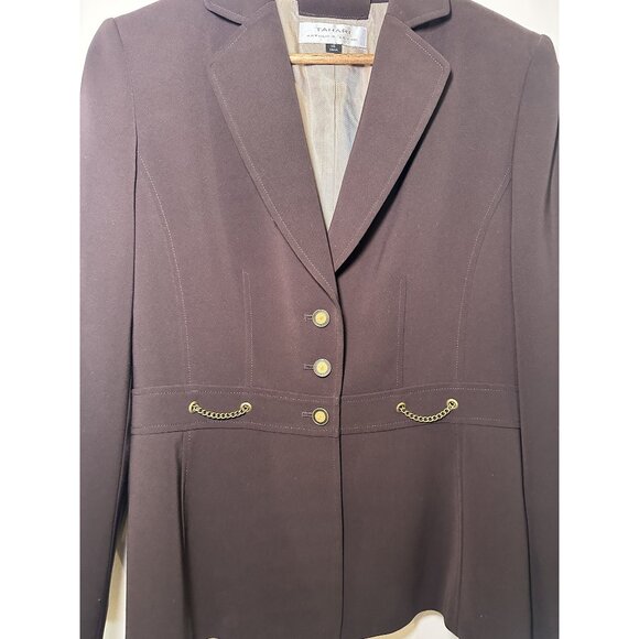 Tahari Brown Blazer Size 10 – Bronzed Hardware Detail Tailored Structured Workwe - Picture 5 of 10
